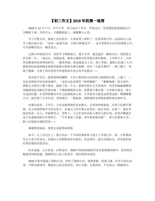 【初二作文】2019年的第一场雪