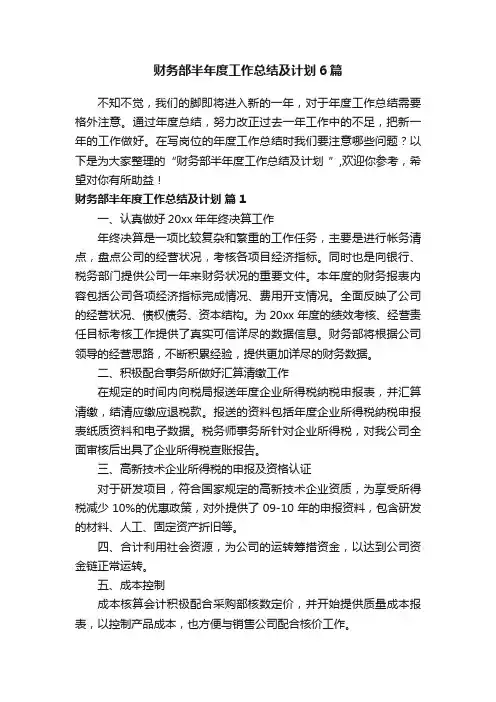 财务部半年度工作总结及计划6篇
