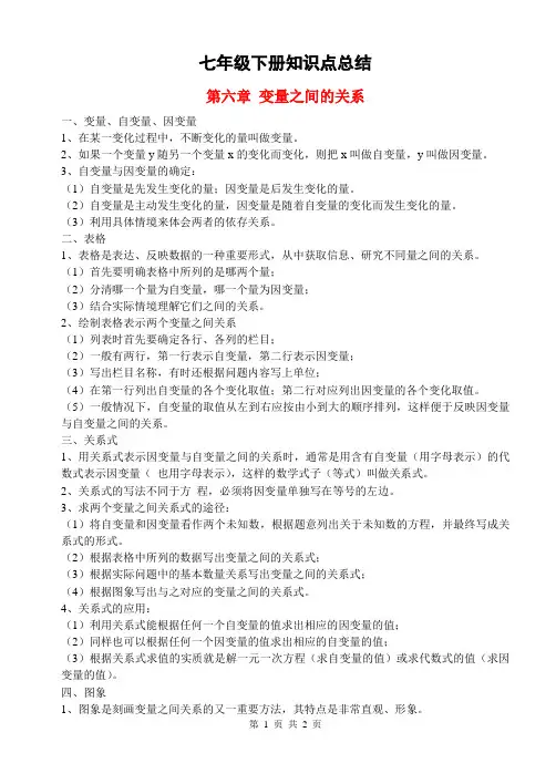 精华版七年级下册第六章 变量之间的关系知识点汇总(超强总结)
