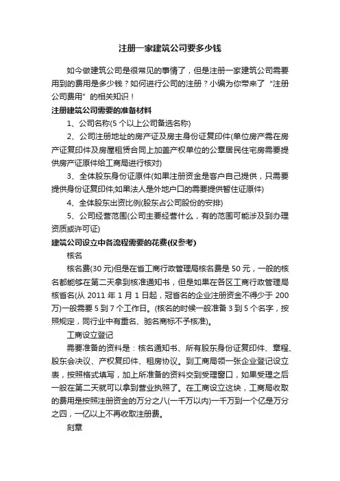 注册一家建筑公司要多少钱