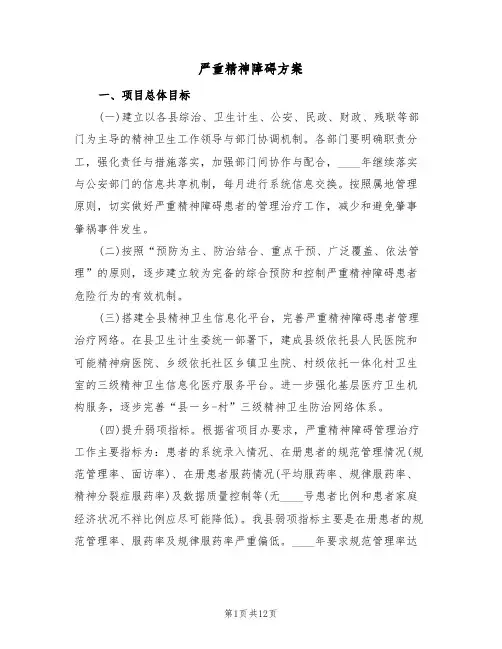 严重精神障碍方案(二篇)
