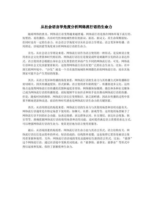 从社会语言学角度分析网络流行语的生命力