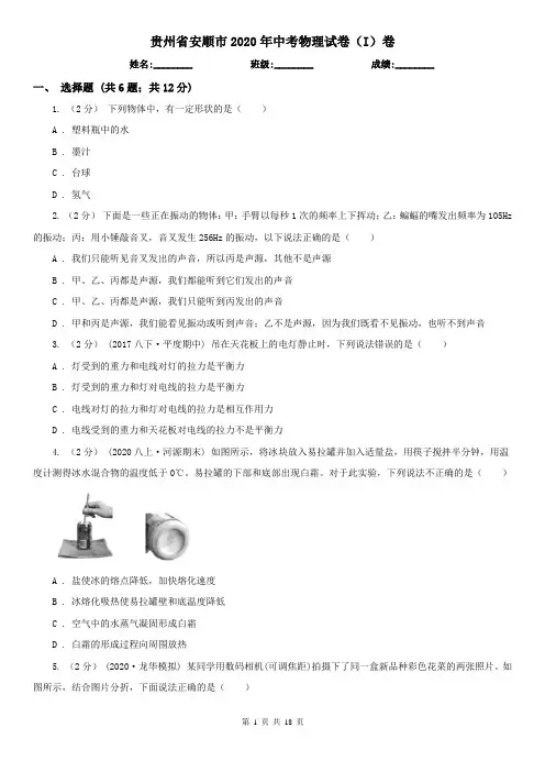 贵州省安顺市2020年中考物理试卷(I)卷