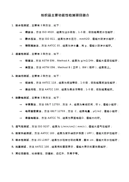 纺织品主要功能性检测项目简介