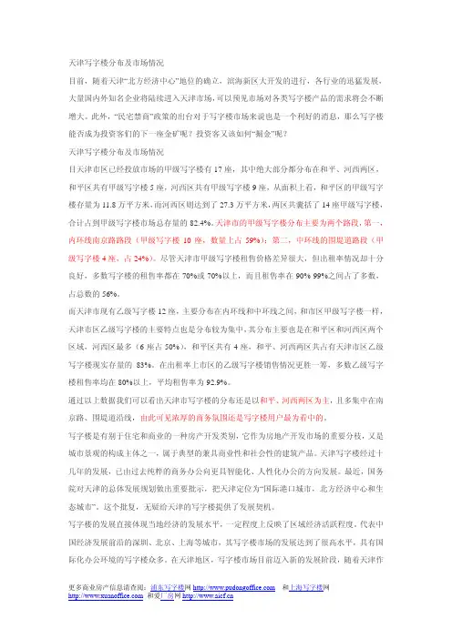 天津写字楼分布及市场情况