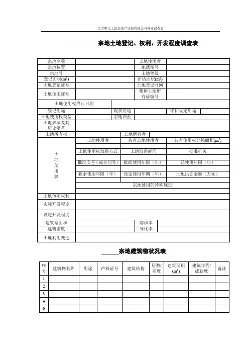 宗地土地登记、权利、开发程度调查表