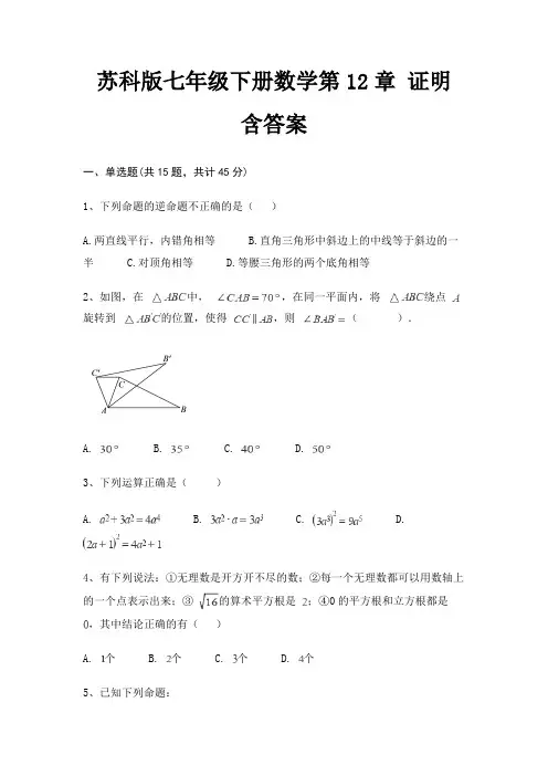 苏科版七年级下册数学第12章 证明 含答案