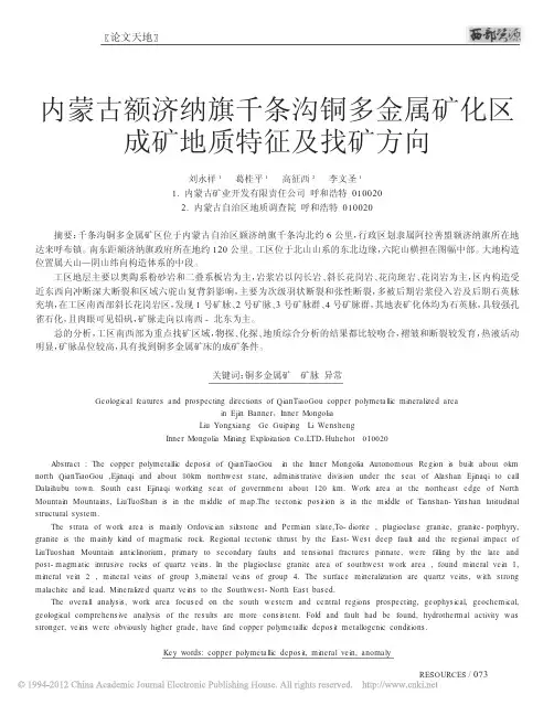 内蒙古额济纳旗千条沟铜多金属矿化区成矿地质特征及找矿方向