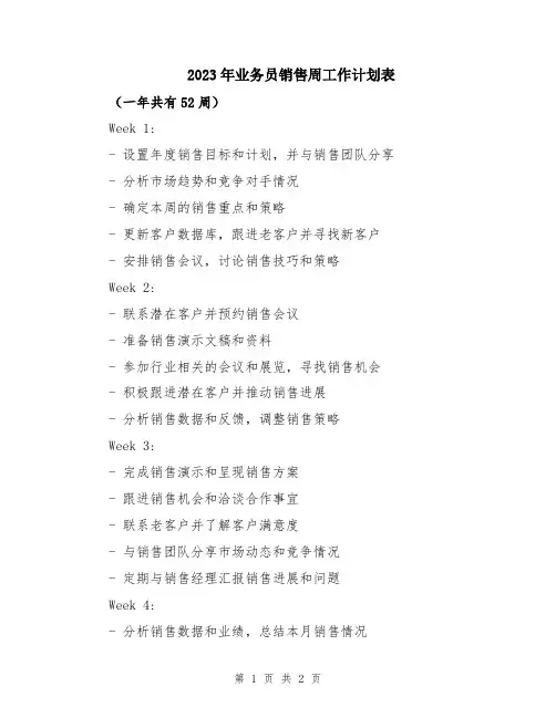 2023年业务员销售周工作计划表