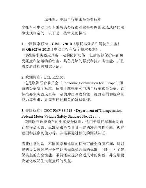 摩托车、电动自行车乘员头盔标准