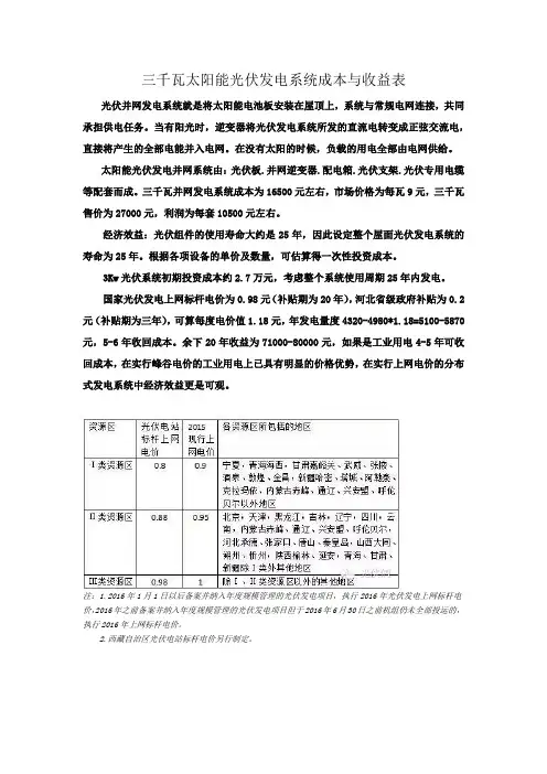 三千瓦太阳能光伏发电系统成本与收益表