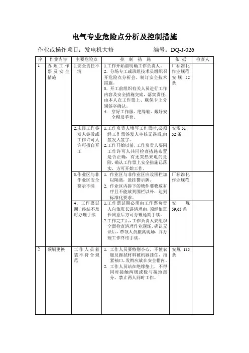电机专业危险点分析及控制措施