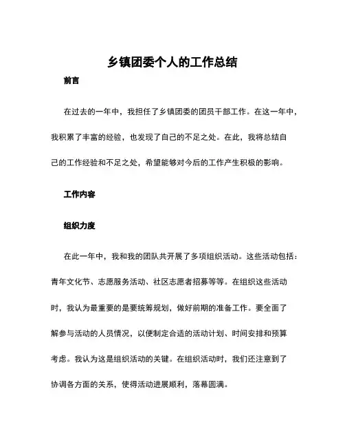 乡镇团委个人的工作总结