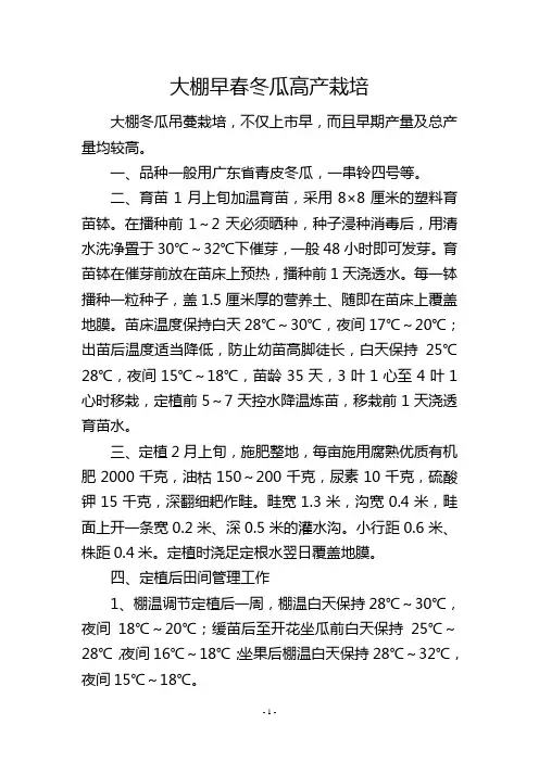 大棚早春冬瓜高产栽培