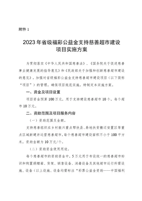 2023慈善超市建设项目实施方案