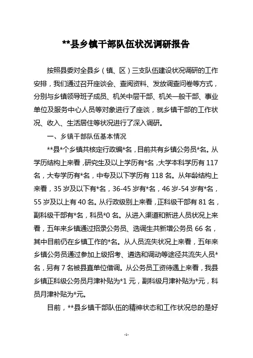 县乡镇干部队伍状况调研报告