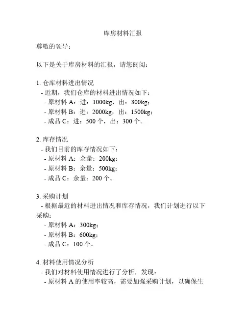库房材料汇报