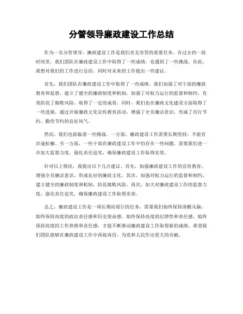 分管领导廉政建设工作总结