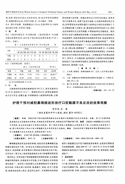护理干预对减轻鼻咽癌适形放疗口腔黏膜不良反应的效果观察