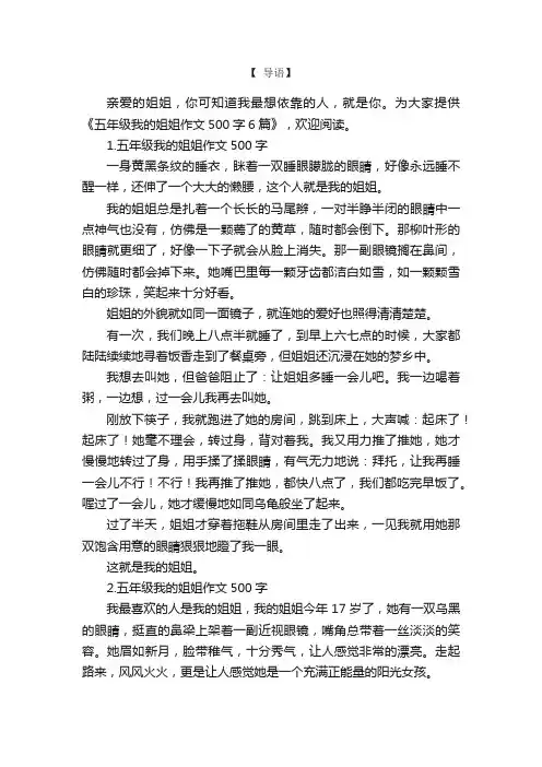 五年级我的姐姐作文500字6篇