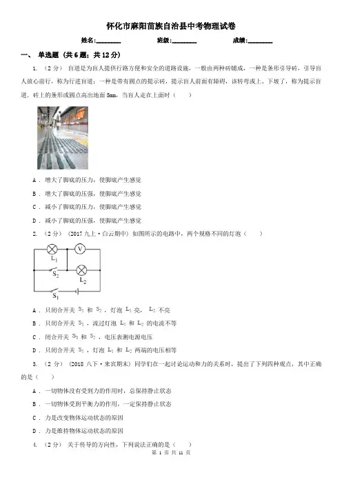 怀化市麻阳苗族自治县中考物理试卷