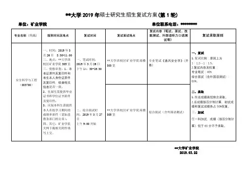 大学2019年硕士研究生招生复试方案(第1轮)【模板】