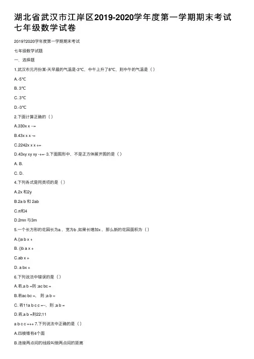 湖北省武汉市江岸区2019-2020学年度第一学期期末考试七年级数学试卷