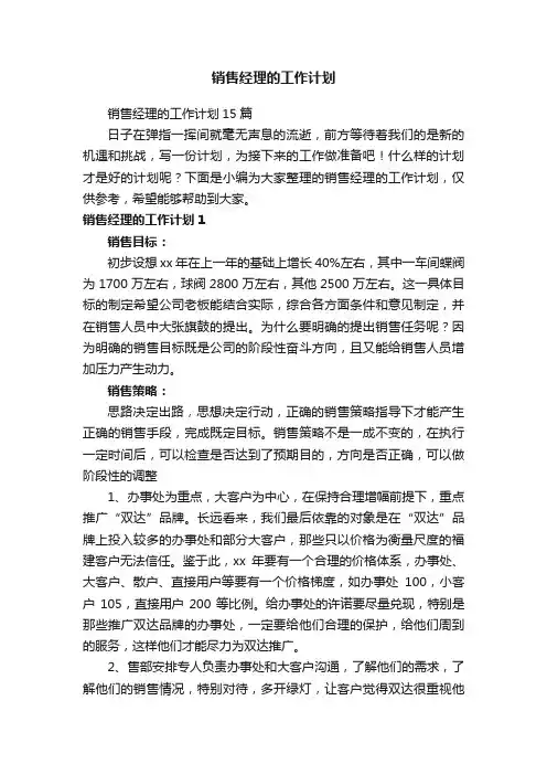 销售经理的工作计划15篇