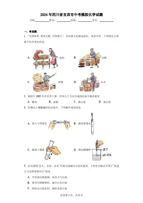 【中考压轴】2024年四川省宜宾市中考模拟化学试题(附答案)