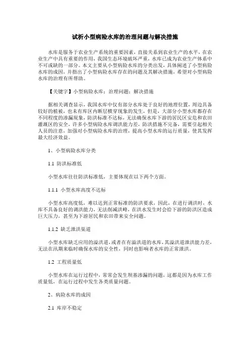 试析小型病险水库的治理问题与解决措施
