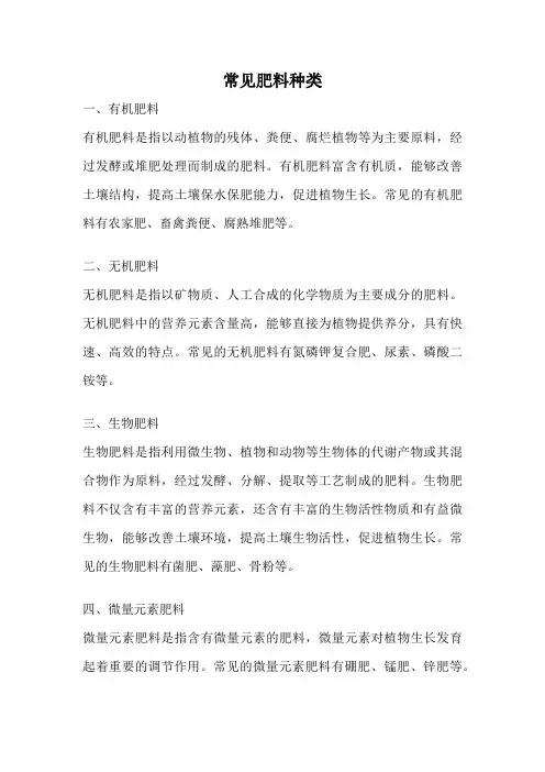 常见肥料种类