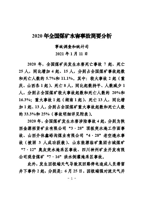 2020年全国煤矿水害事故简要分析