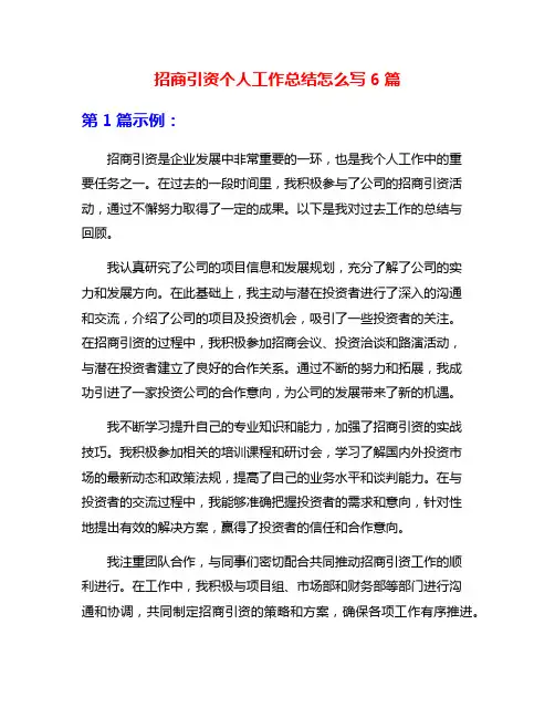招商引资个人工作总结怎么写6篇