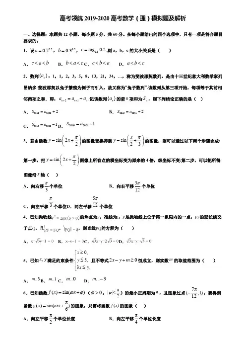 【附加15套高考模拟试卷】高考领航2019-2020高考数学(理)模拟题及解析含答案