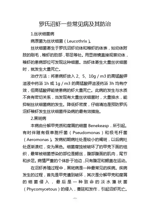 罗氏沼虾一些常见病及其防治