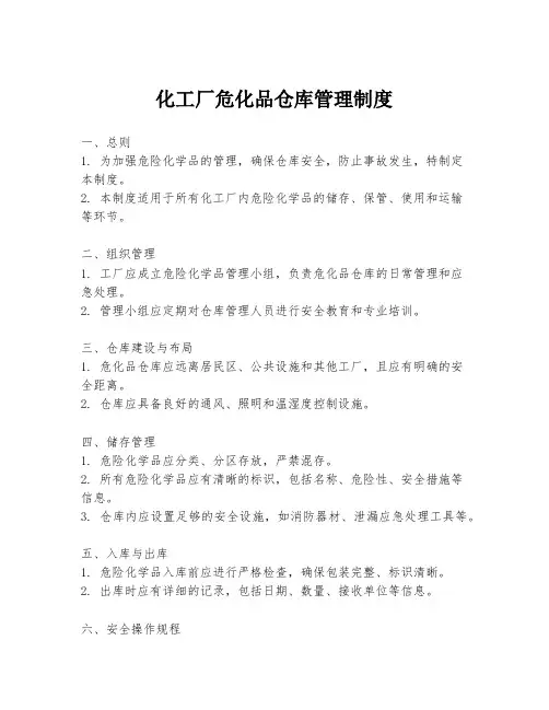 化工厂危化品仓库管理制度