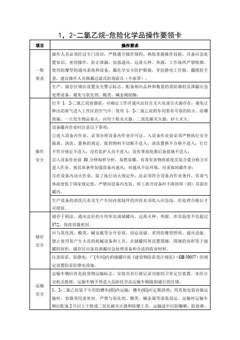 1,2-二氯乙烷-危险化学品操作要领卡