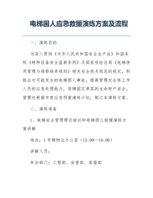 电梯困人应急救援演练方案及流程