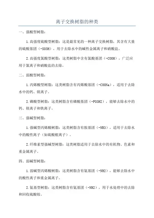 离子交换树脂的种类