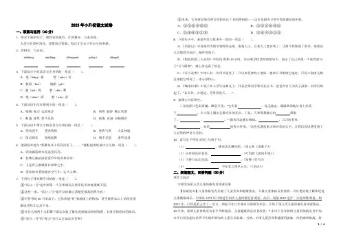 2023年人教部编版六年级语文下册小升初测试卷含答案