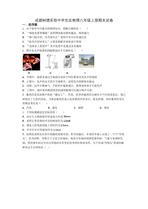 成都树德实验中学东区物理八年级上册期末试卷