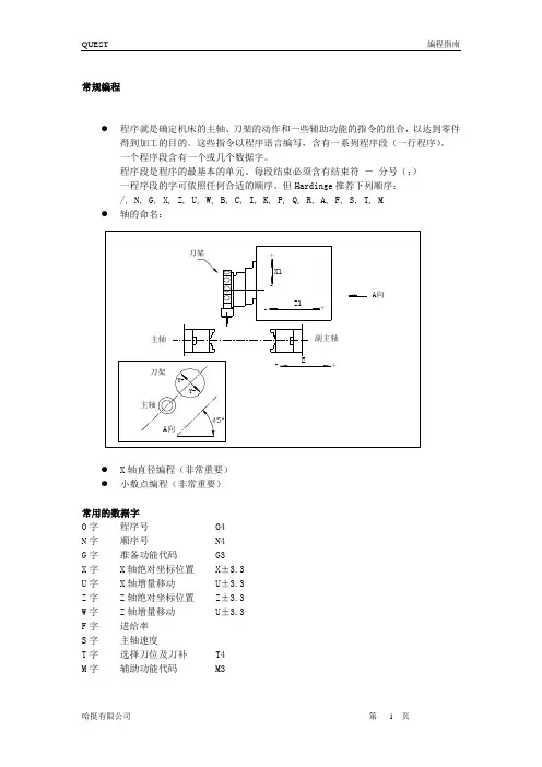 美国哈挺数铣中心 quest 编程指南
