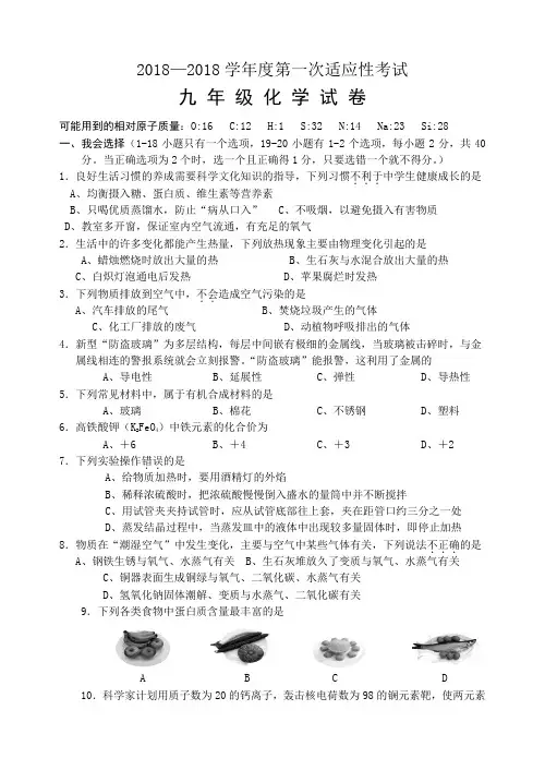 最新-2018年镇江市丹徒区九年级化学一模试卷 精品