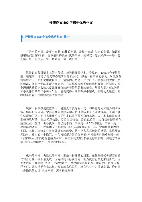 抒情作文800字初中优秀作文