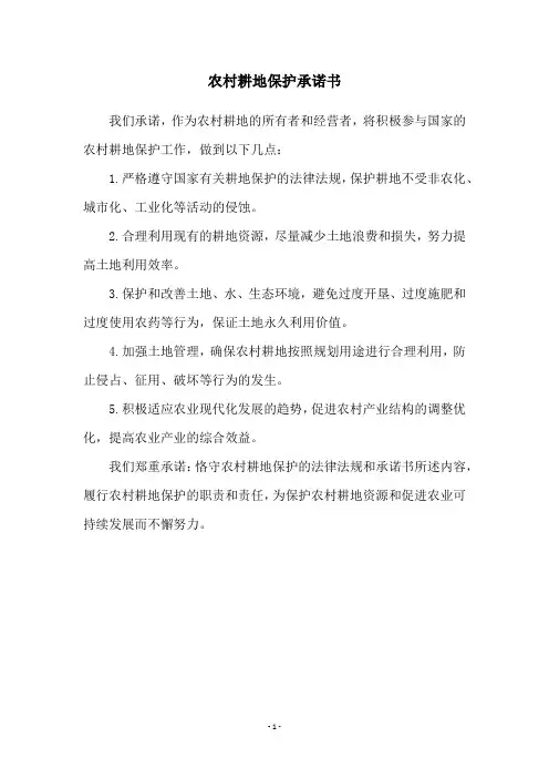 农村耕地保护承诺书