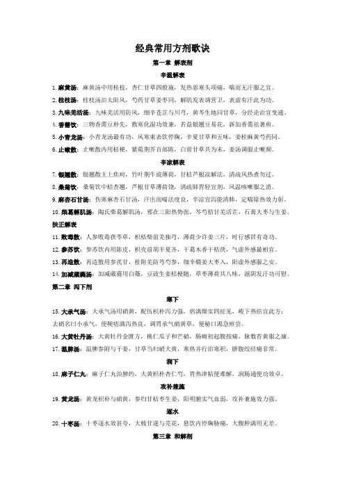 经典常用方剂歌诀