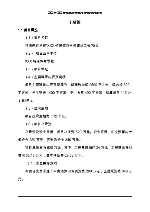 特殊教育学校“XXX特殊教育学校建设工程”项目可行性研究报告