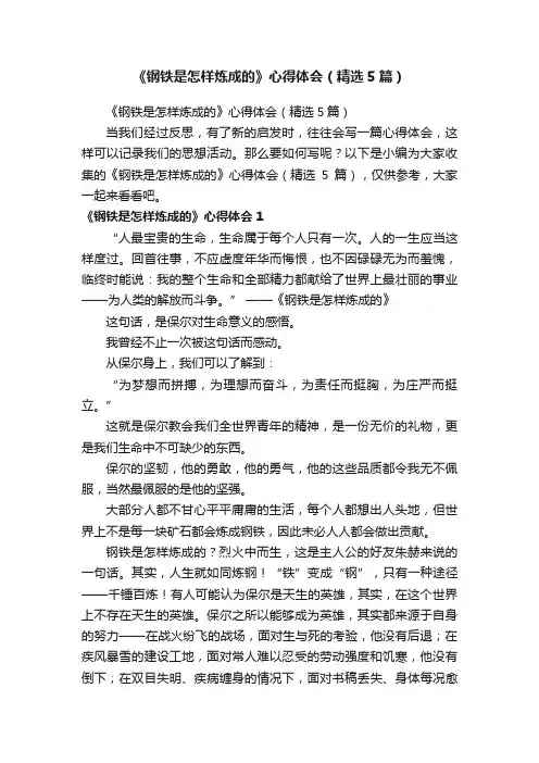 《钢铁是怎样炼成的》心得体会（精选5篇）
