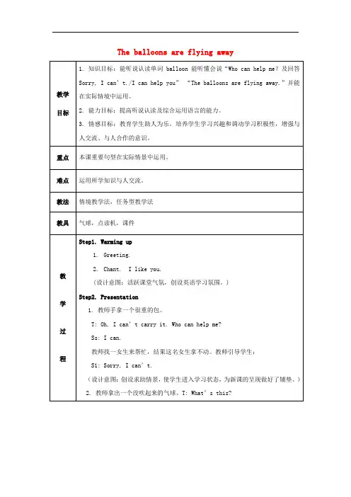 六年级英语下册 Module 4 Unit 1《The balloons are f