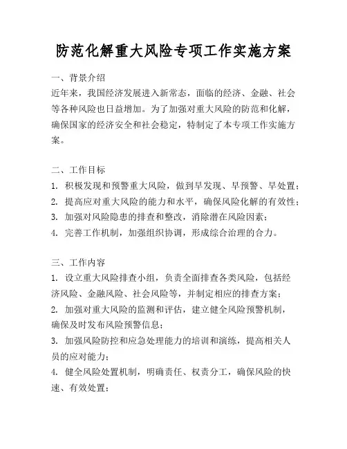 防范化解重大风险专项工作实施方案